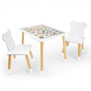 Детский комплект стол и два стула Мишка Rolti Baby с накладкой Алфавит (белая столешница/белое сиденье/береза ножки) в Казани - kazan.ok-mebel.com | фото