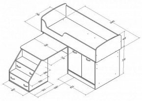 Кровать-чердак "Дюймовочка-2" Дуб молочный/орех в Казани - kazan.ok-mebel.com | фото 3