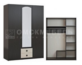 Шкаф 3-х дверный с 2 ящиками с зеркалом Шк51 МС Люсси (венге/дуб девон) в Казани - kazan.ok-mebel.com | фото