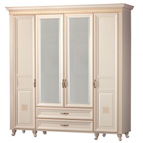 Шкаф для одежды 4-дверный с зеркалом №493 Марлен кремовый белый в Казани - kazan.ok-mebel.com | фото