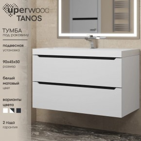 Тумба под раковину Uperwood Tanos 90 см, подвесная, белая/графит в Казани - kazan.ok-mebel.com | фото 3